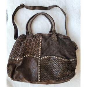 Langellotti Woven Studded Leather Handbag